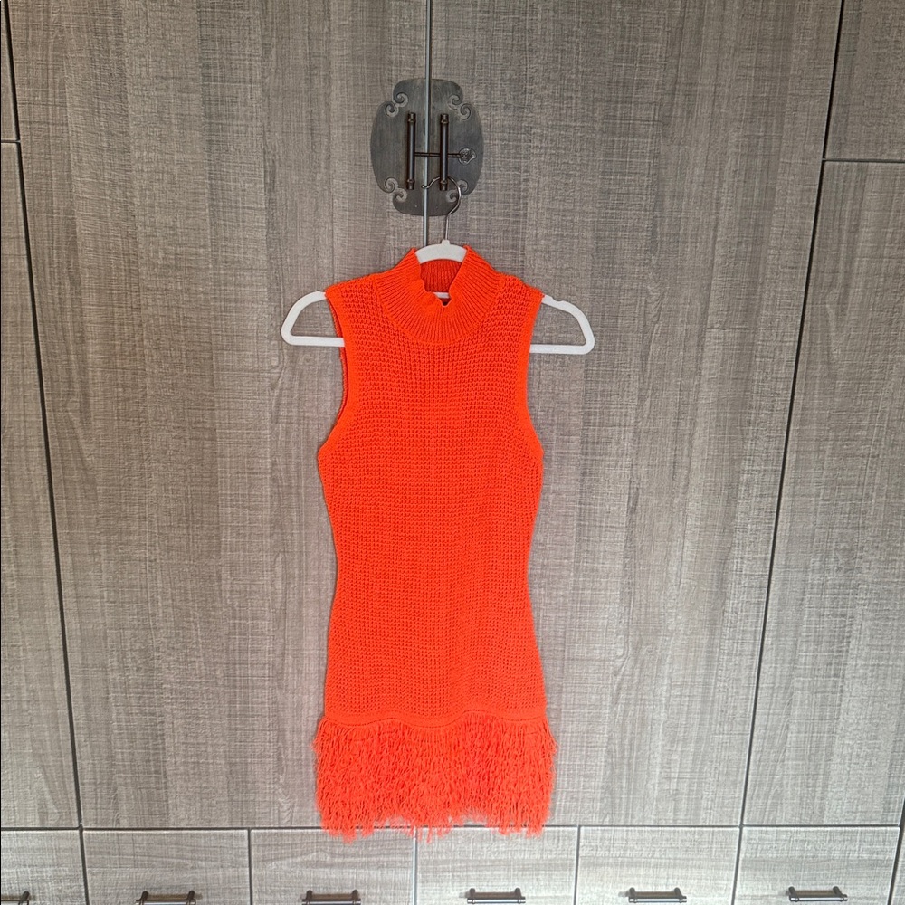 Micas‎ Sleeveless Orange Knit Dress with Fringe - Picture 8 of 16